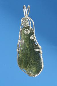 Moldavite pendant with silver wire wrapping